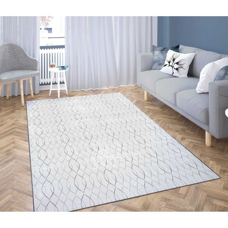 DEERLUX Modern Living Room Area Rug with Nonslip Backing, Geometric Gray Wavies Pattern, 8 x 10 ft QI003649.L